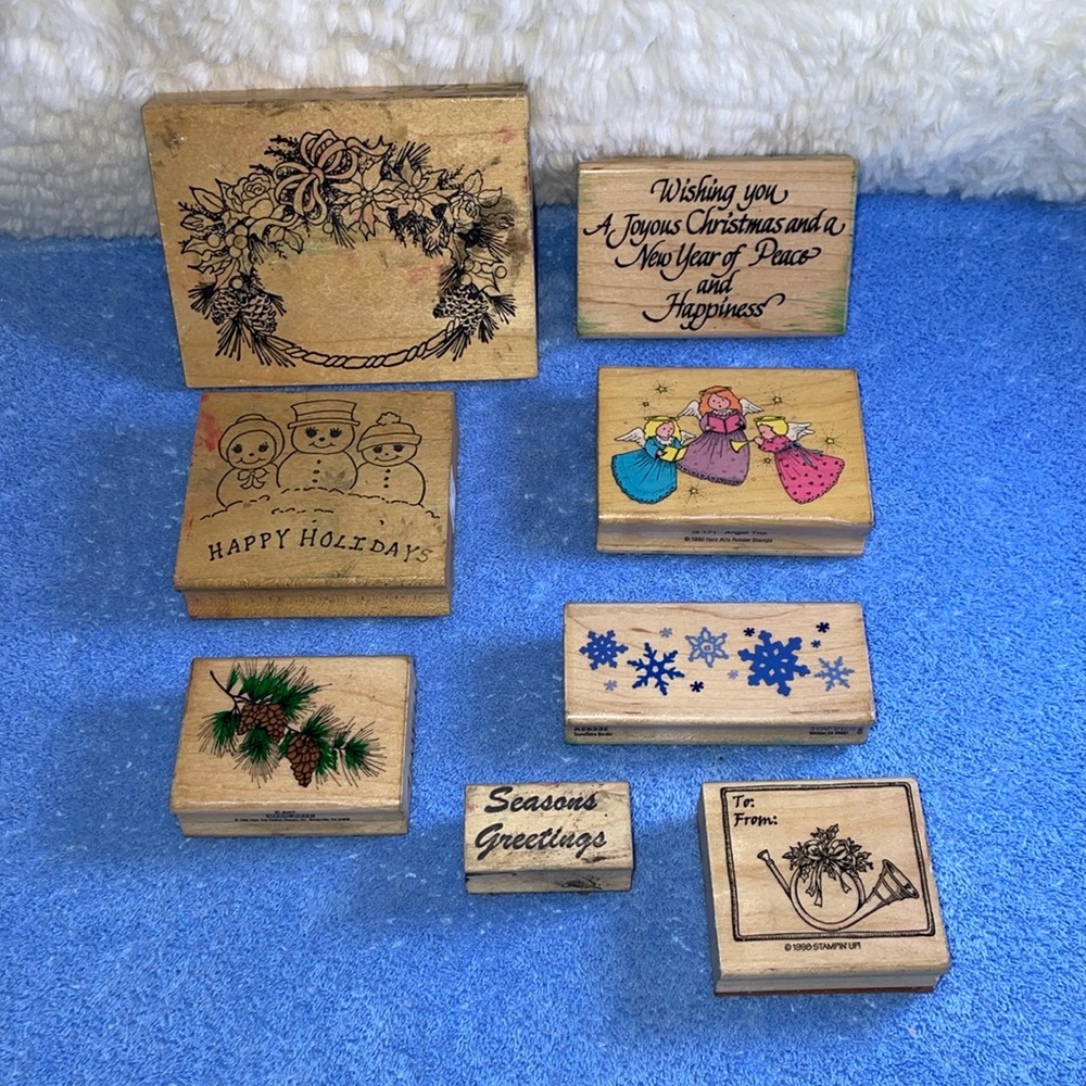 Retired Vintage Mounted Rubber Stamps.  8 Holiday Themed.